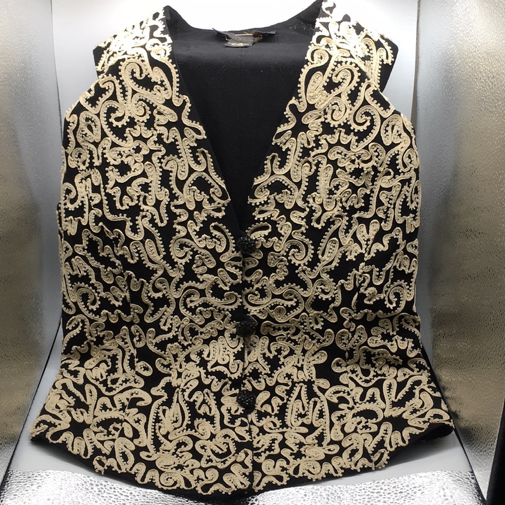 Donna Karan, Women’s Black & Beige Embroidered Bodysuit